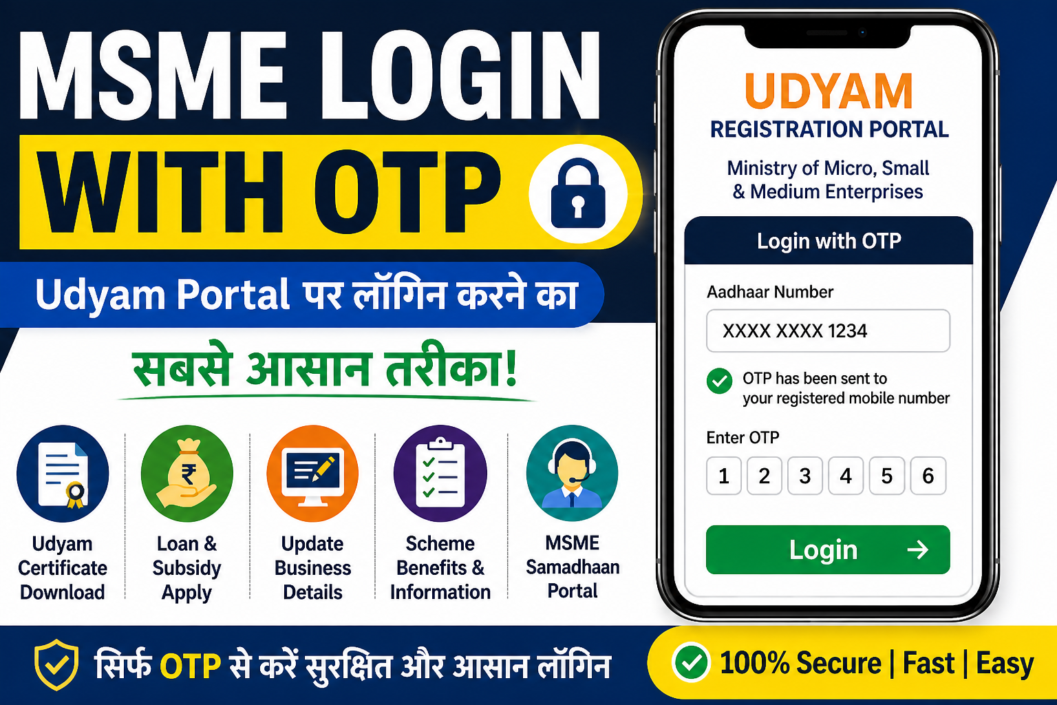 MSME Login with OTP | MSME Portal | Udyog Aadhaar & MSME Registration Access